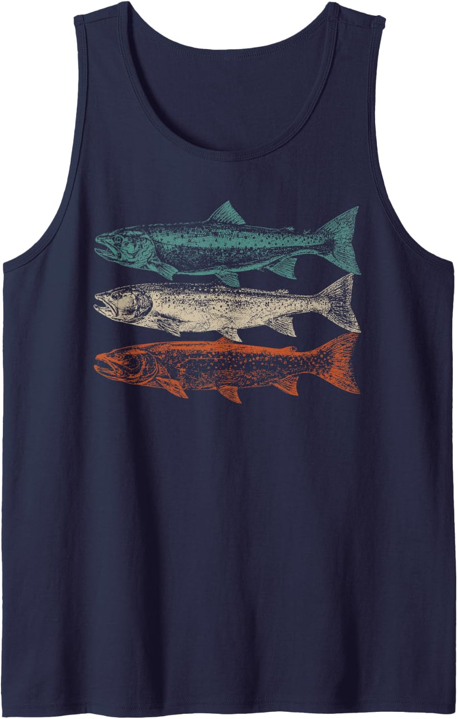 Trout Fishing Fish Lover Retro Fisherman Angler Outdoor Sleeveless Tank Top - Navy Blue