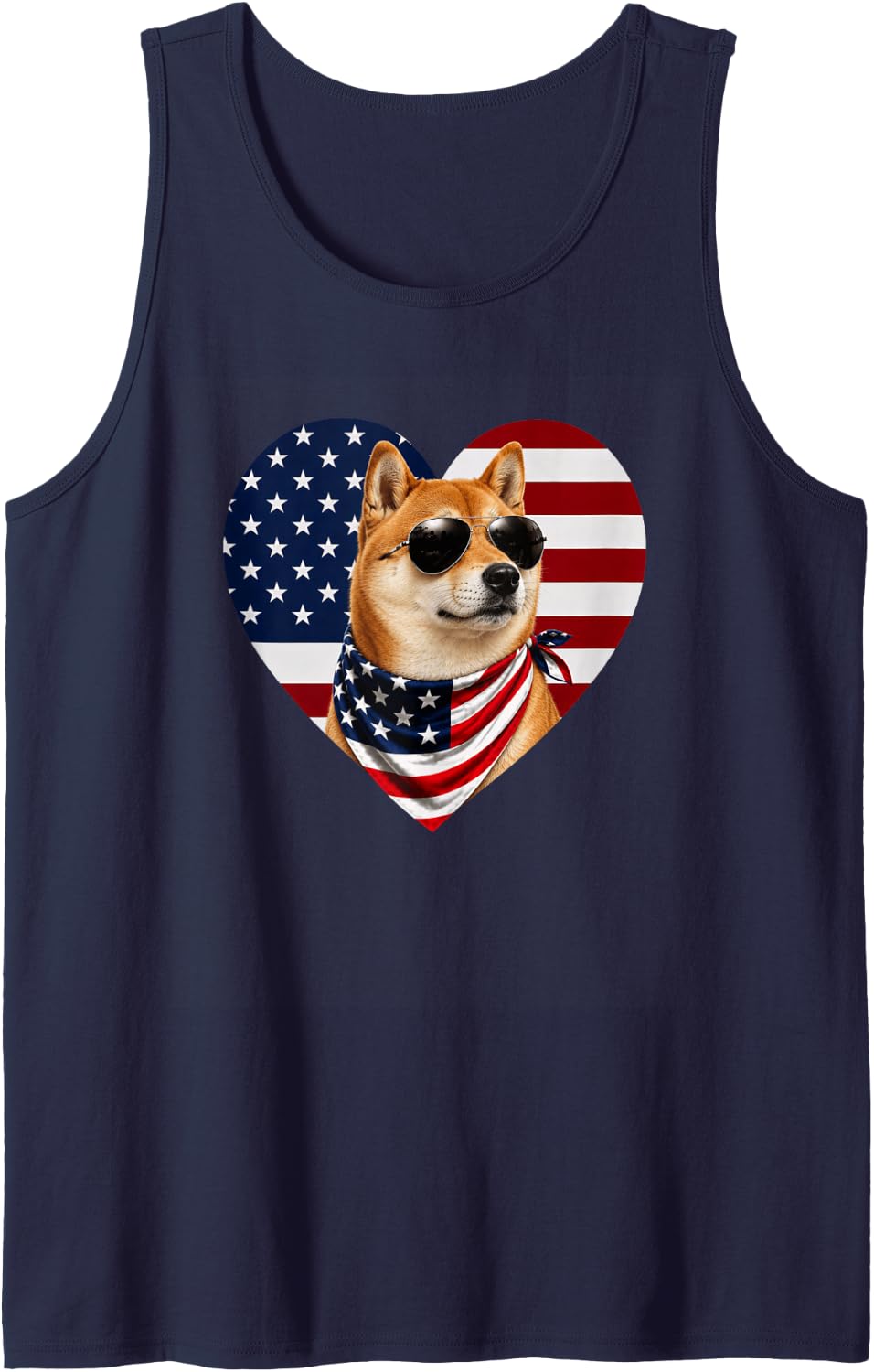 Shiba Inu Dog USA Flag Heart Patriotic Design Tank Top - Navy Blue