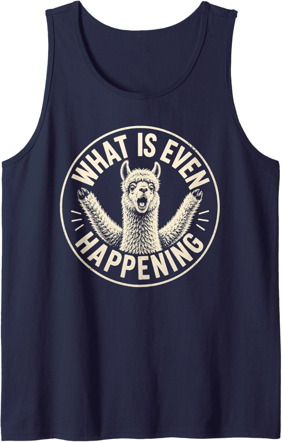Cool Alpaca What is Even Happening Funny Meme Tank Top - Navy Blue