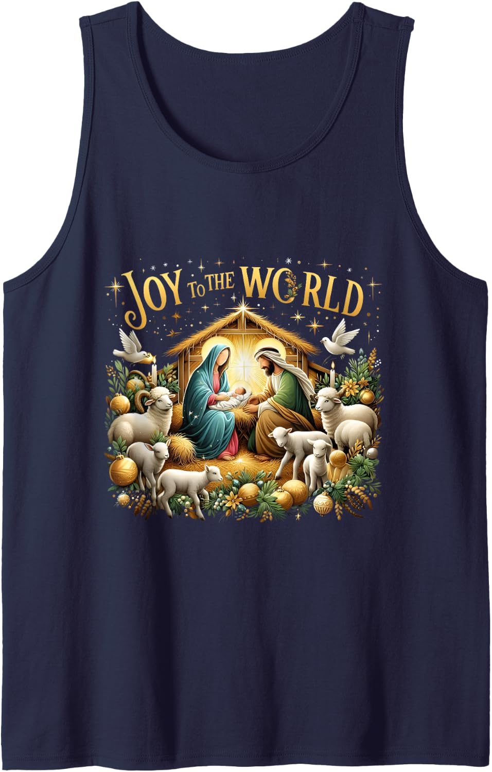 Christmas Nativity Christian Birth of Jesus Joy to The World Sleeveless Tank Top - Navy Blue