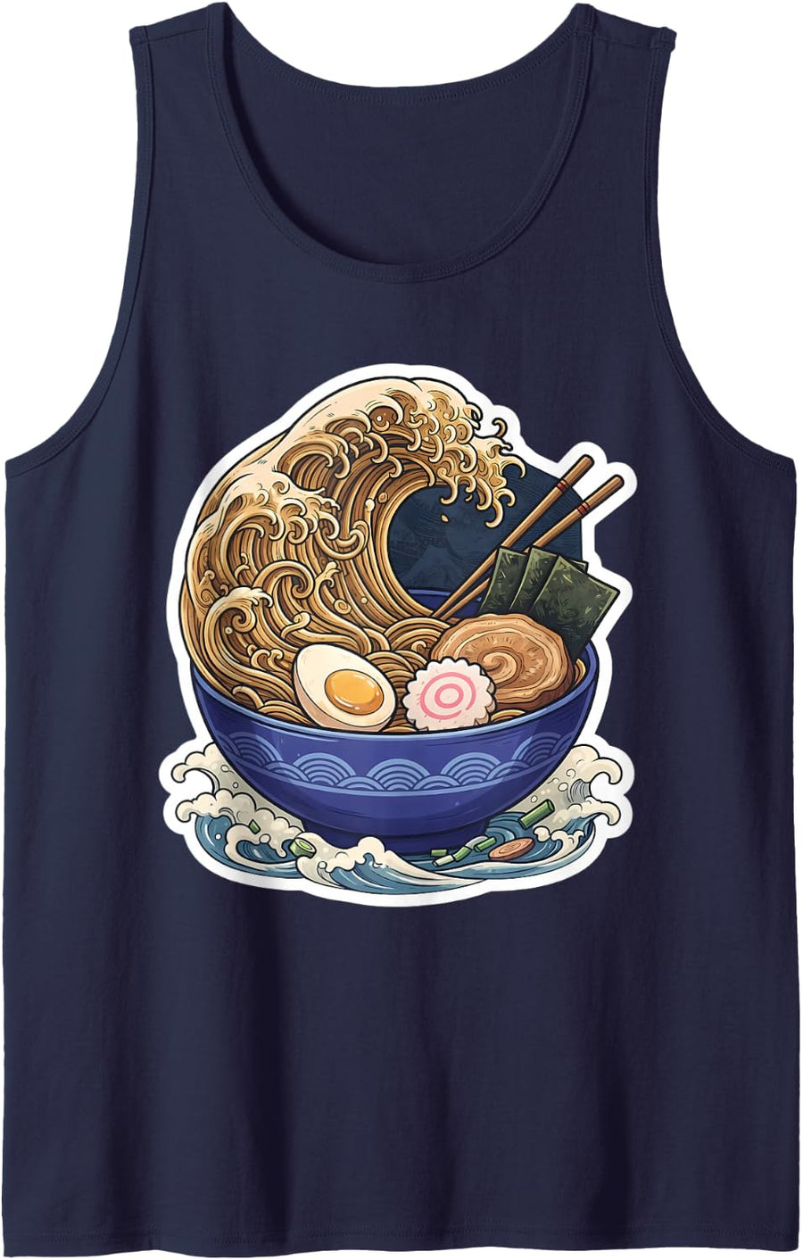 Great Ramen Noodles Wave Kanagawa Japanese Anime Japan Sleeveless Tank Top - Navy Blue