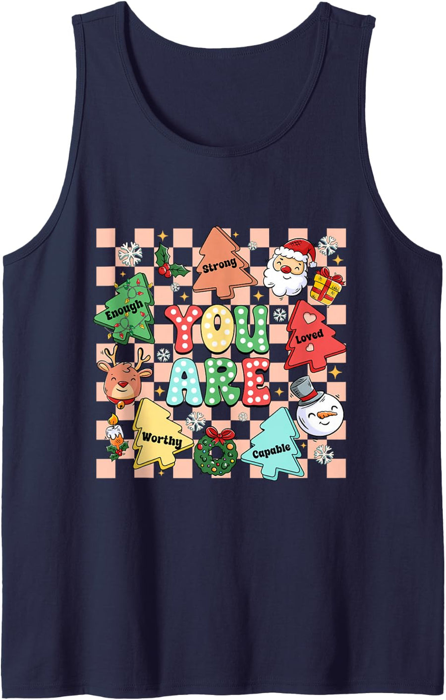 Retro School Counselor Christmas Mental Health Christmas Sleeveless Tank Top - Navy Blue