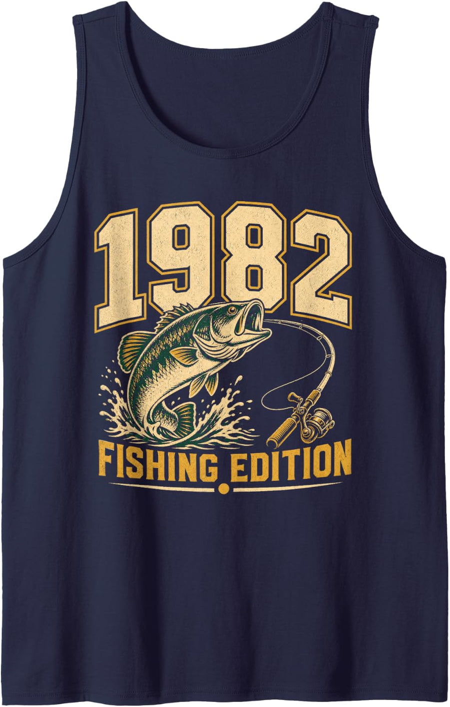 1982 Fishing Edition Vintage Bass Angler Sleeveless Tank Top - Navy Blue