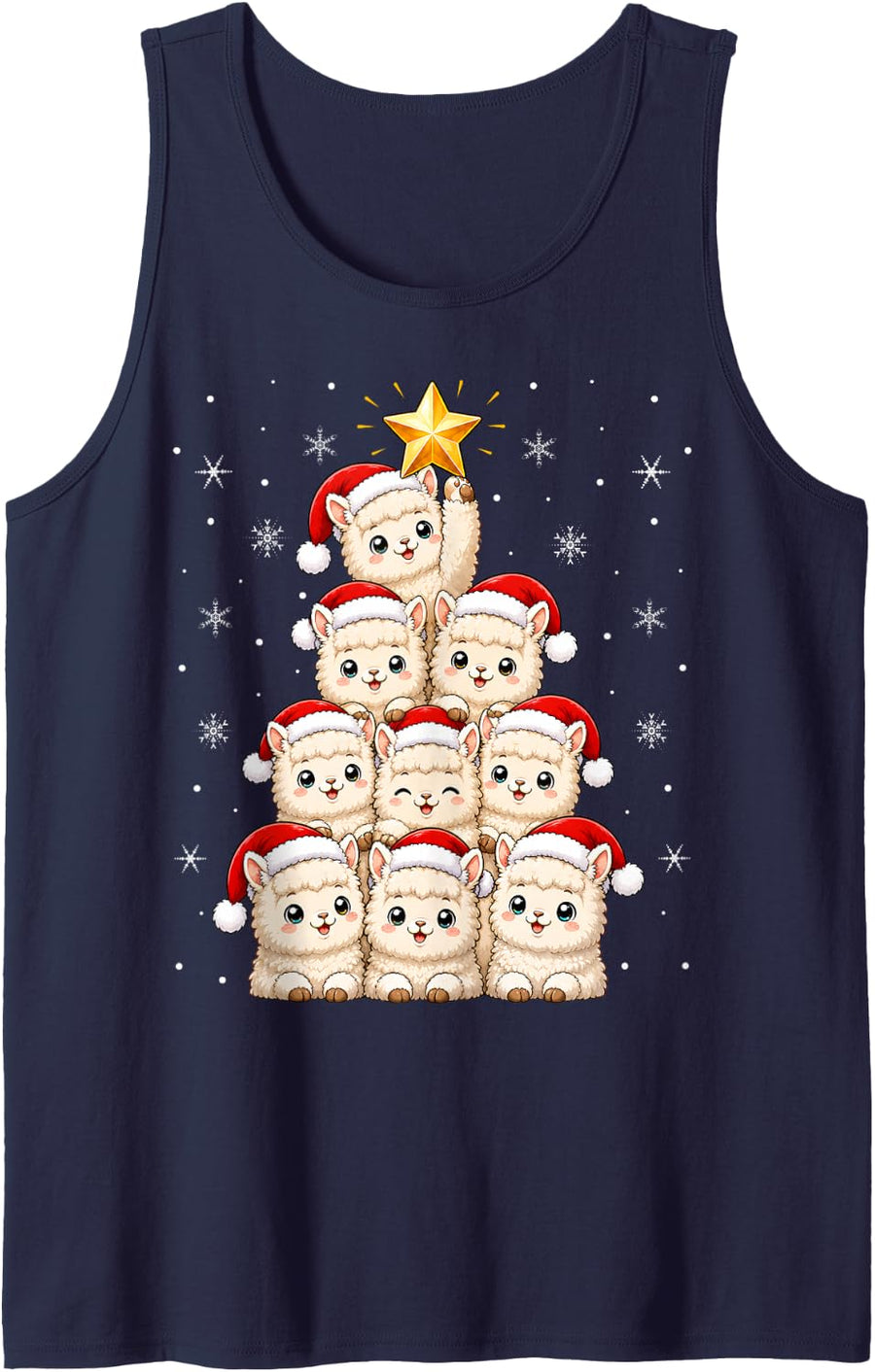 Alpaca Llama Christmas Tree Cute Animal Festive Santa Xmas Sleeveless Tank Top - Navy Blue