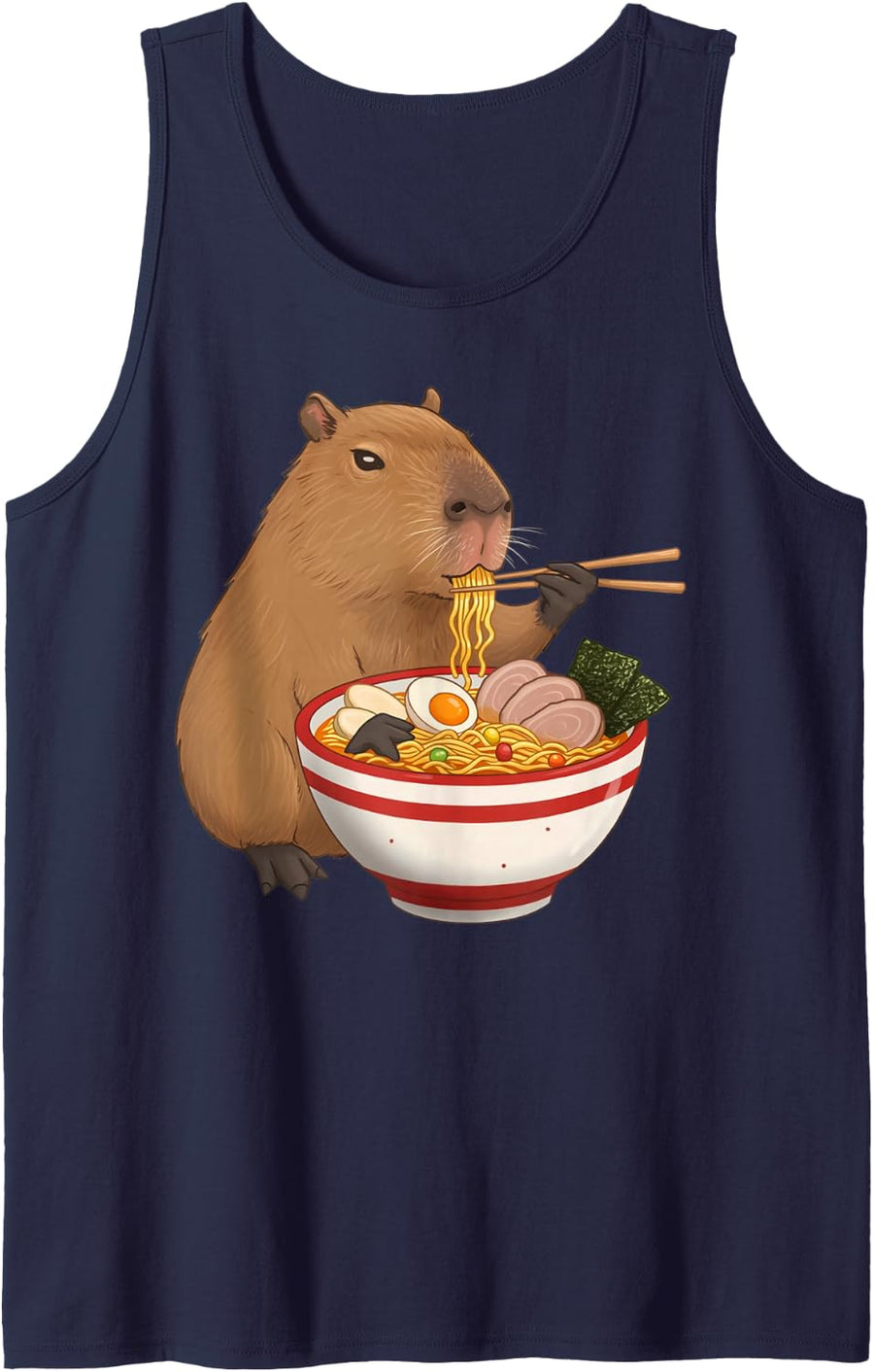 Cute Kawaii Funny Capybara Eating Ramen Girls Boys Men Women Sleeveless Tank Top - Navy Blue