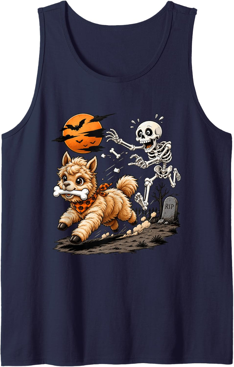 Cute Alpaca Skeleton Funny Halloween Animal Lovers Tank Top - Navy Blue
