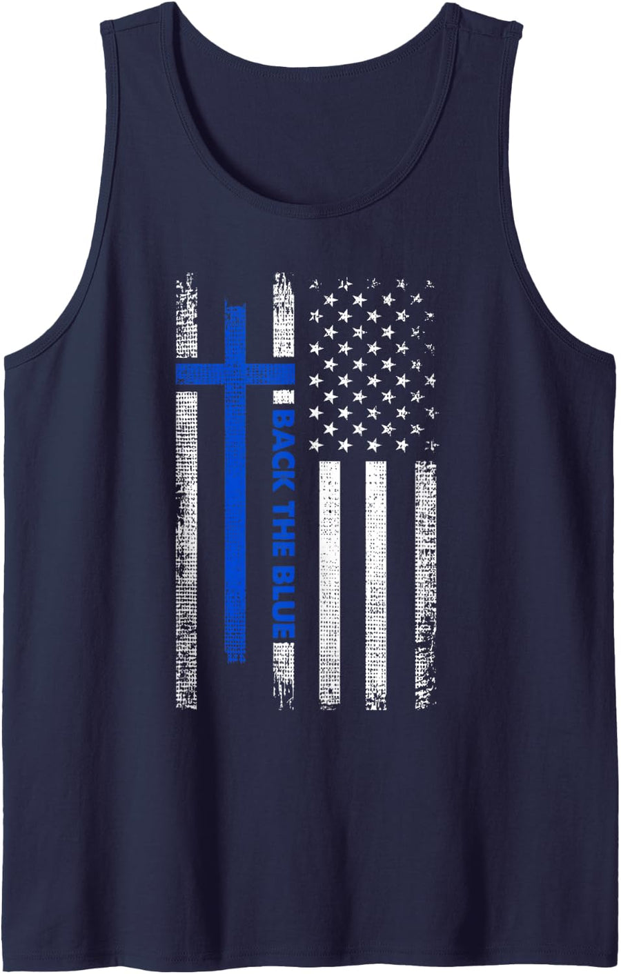 Back The Blue Jesus Faith Cross Police Thin Blue Line Flag Tank Top - Navy Blue