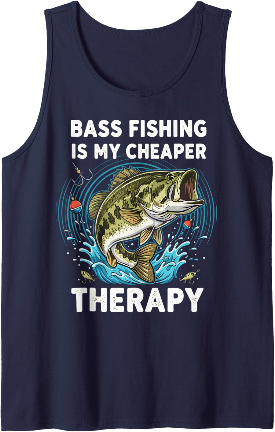 Funny Bass Fishing Sleeveless Tank Top - Navy Blue