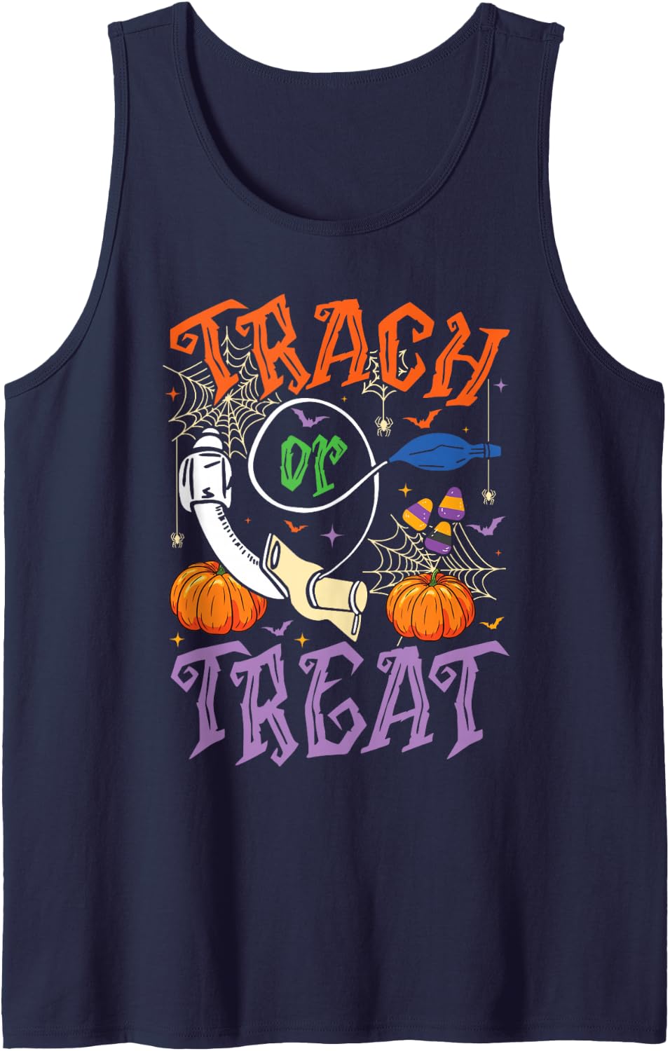 Respiratory Therapist Trach or Treat ICU RN Halloween Nurse Sleeveless Tank Top - Navy Blue