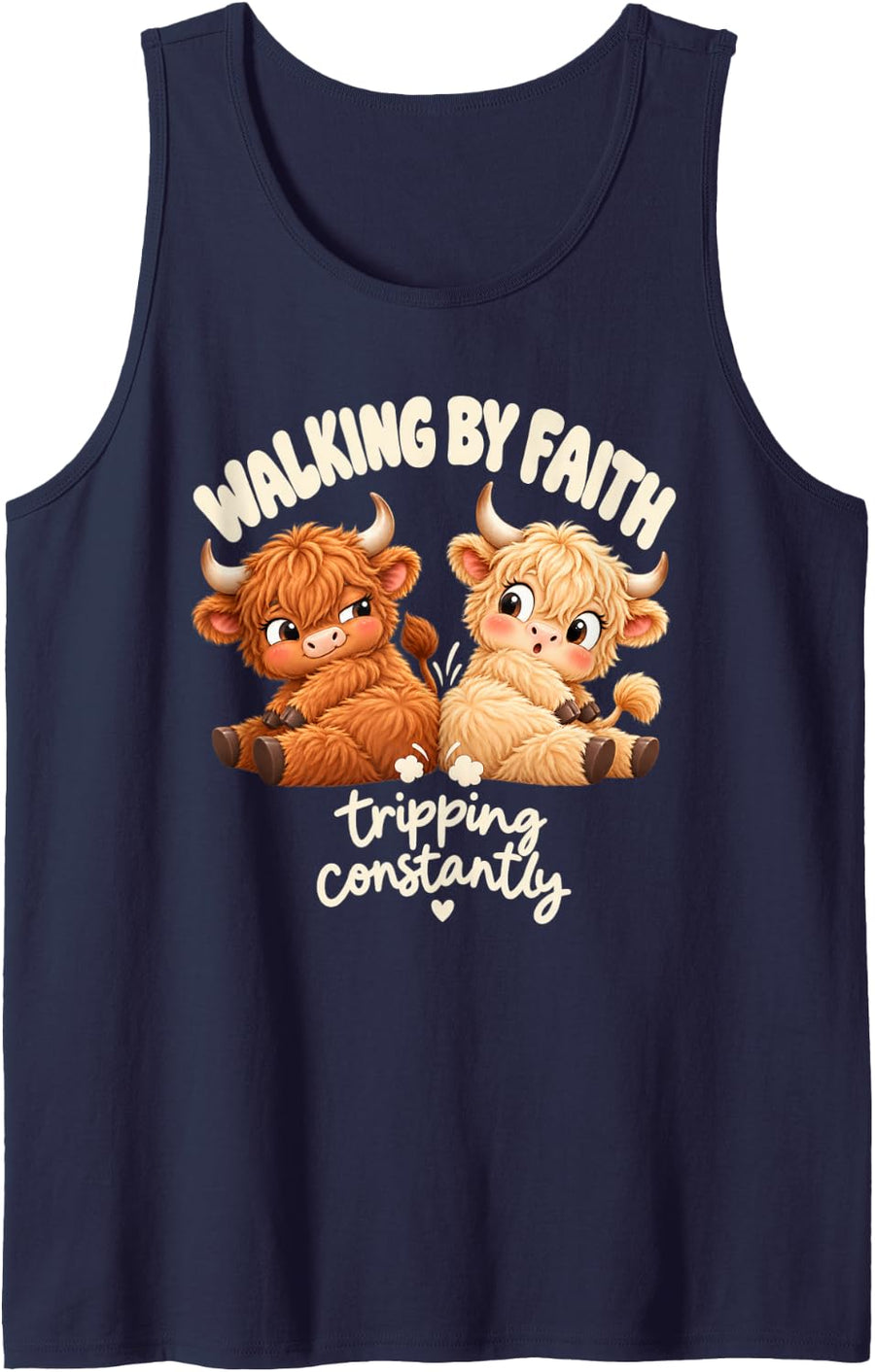 Wobbly Kawaii Cow Funny Walking By Faith Tripping Constantly Sleeveless Tank Top - Navy Blue