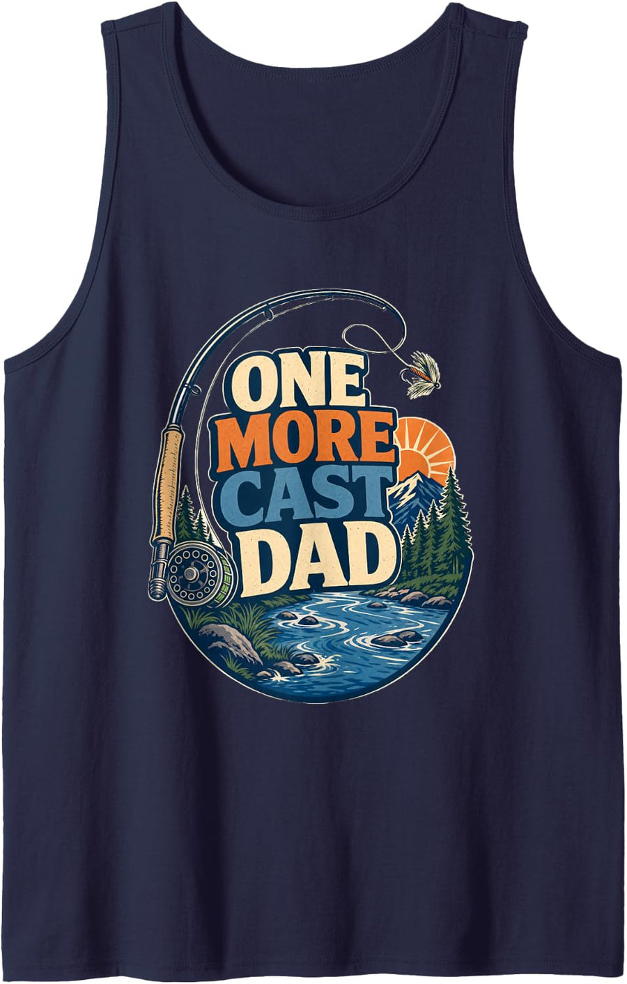 One More Cast Dad Fly Fishing T-Shirt Sleeveless Tank Top - Navy Blue