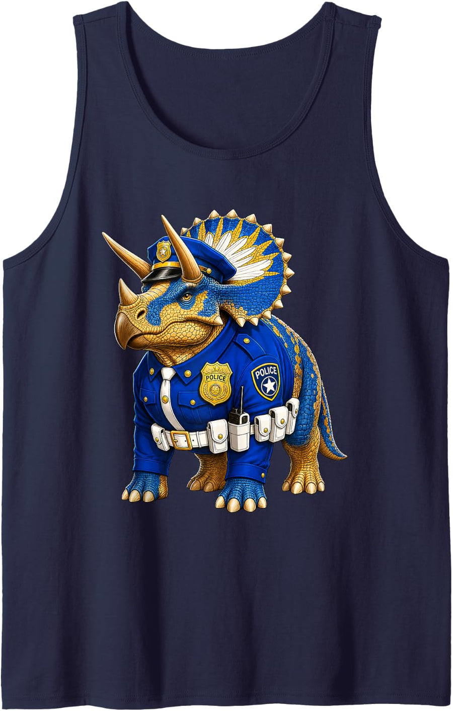 Police Officer Triceratops Dinosaur Funny Tank Top - Navy Blue