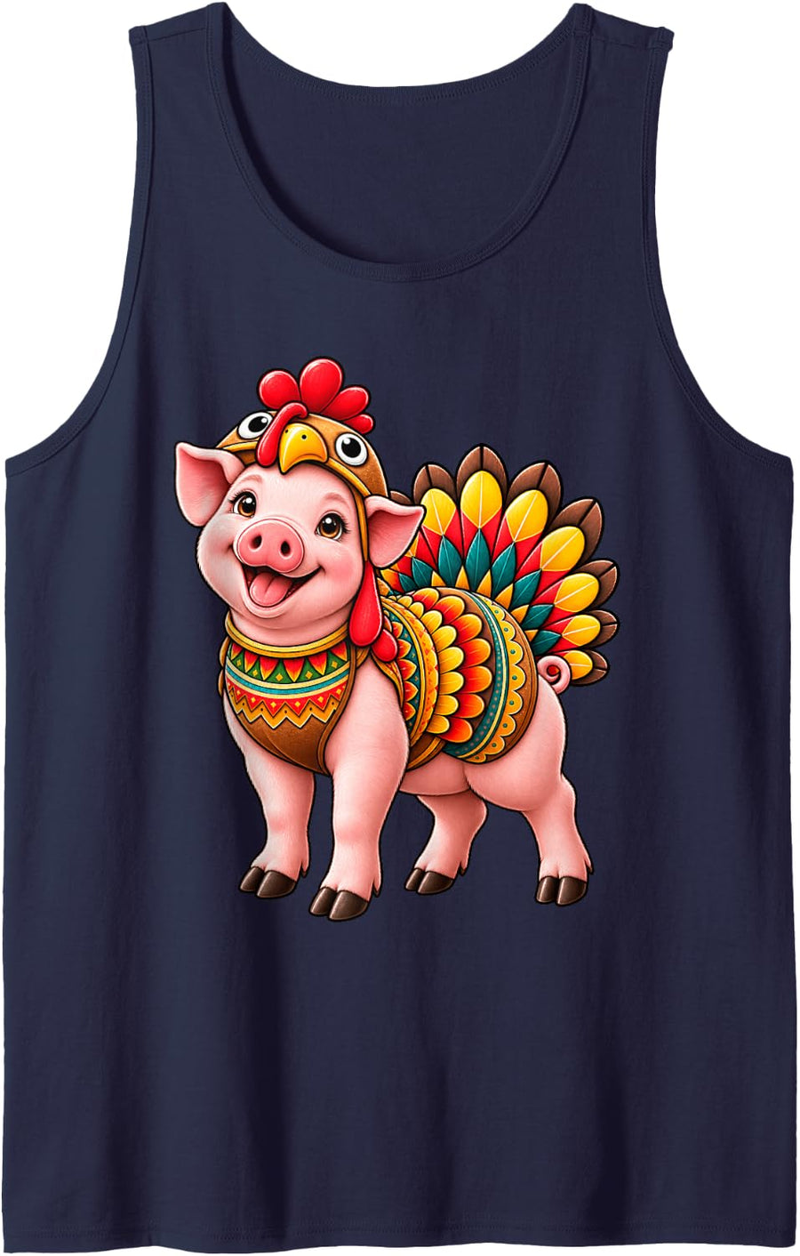 Funny Pig Turkey Costume Thanksgiving Animal Lover Sleeveless Tank Top - Navy Blue