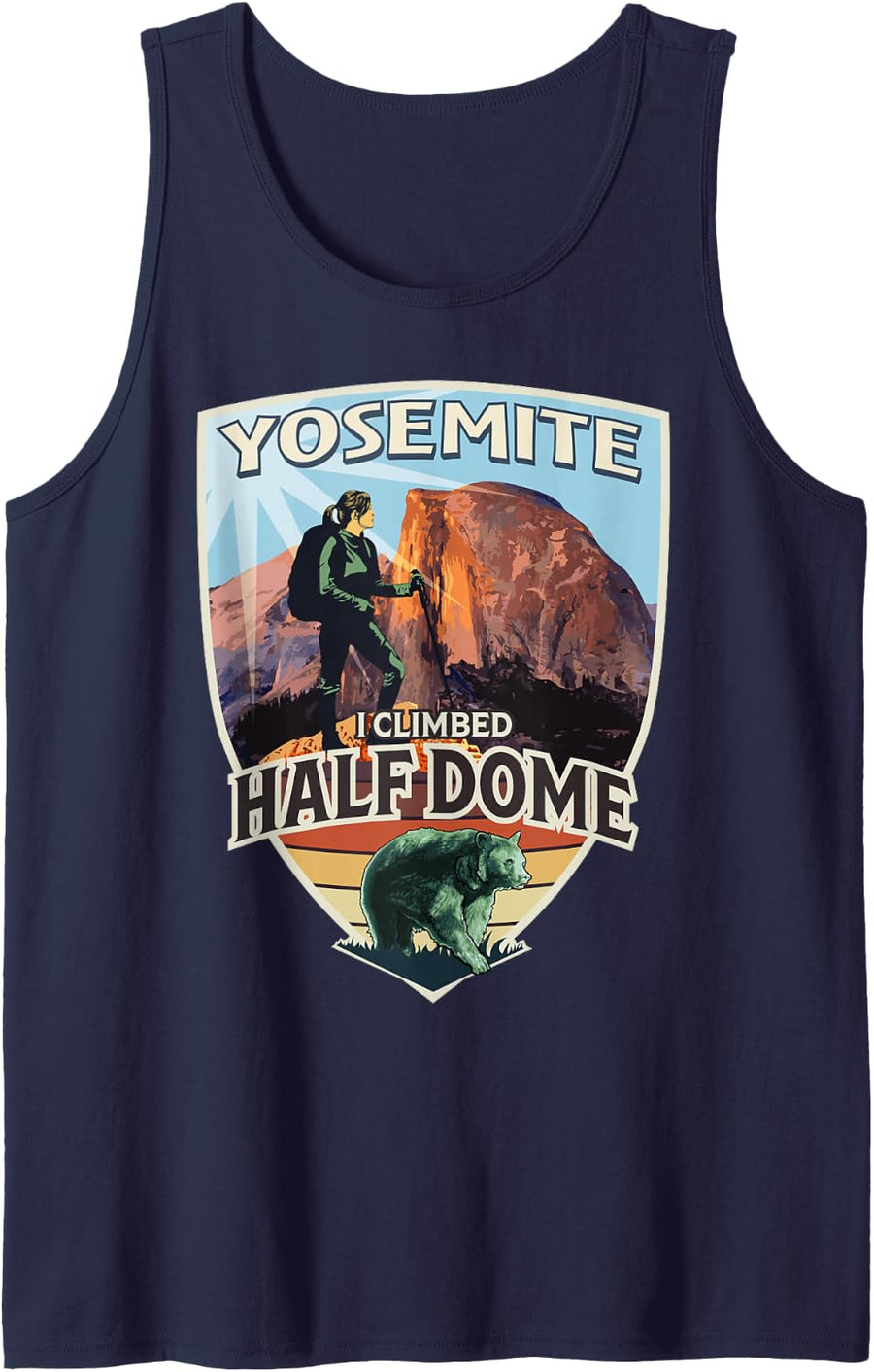 Yosemite I Climbed Half Dome with Bear for Women Hikers Tank Top - Navy Blue