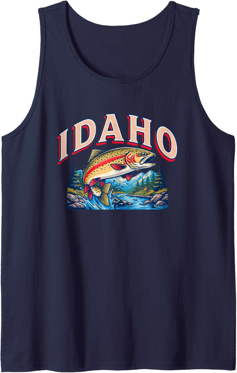 Idaho Cutthroat Trout Fly Fishing River Mountains Angler Sleeveless Tank Top - Navy Blue