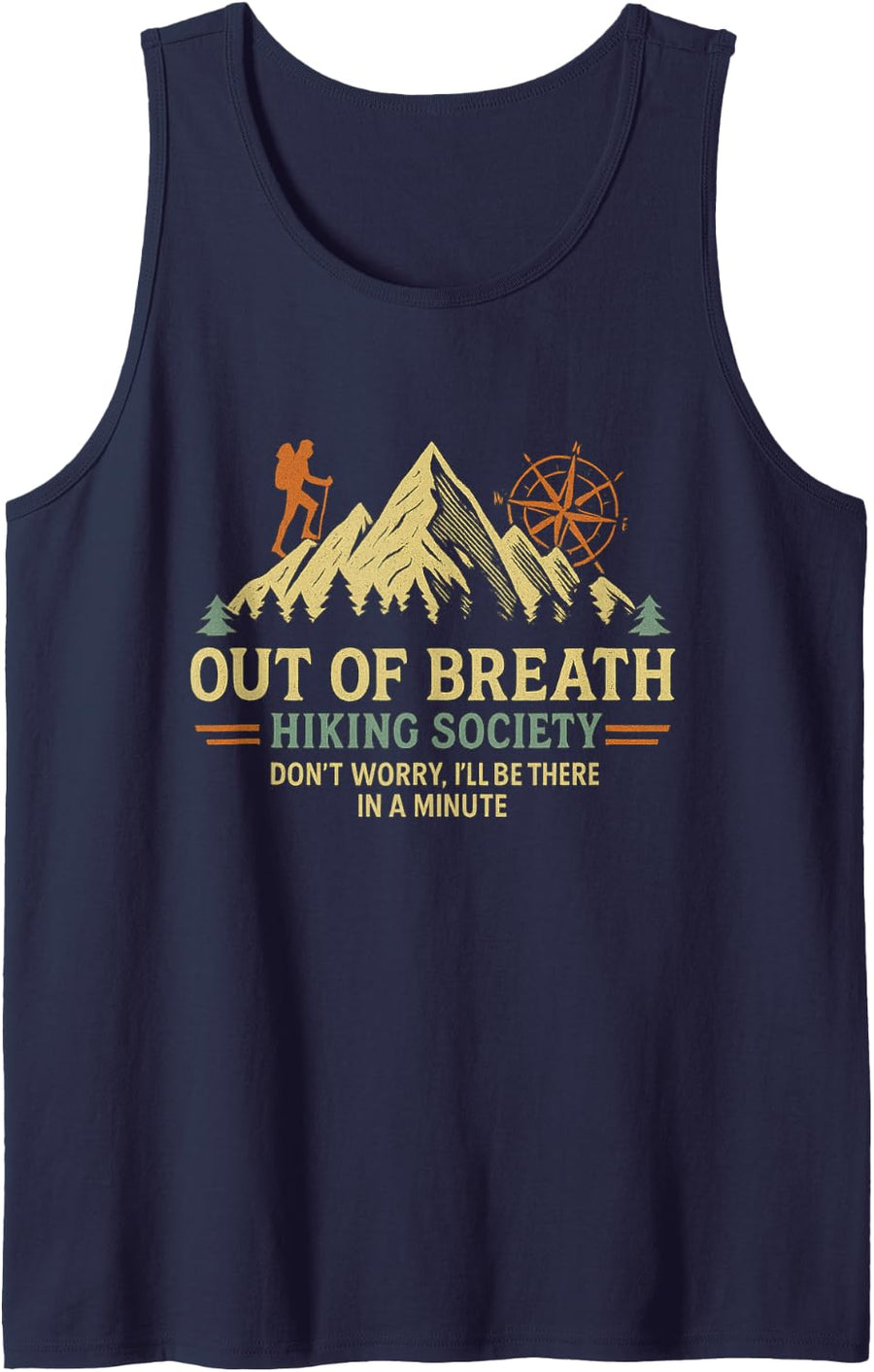 Out of Breath Hiking Society for Men Women Hiker Nature Sleeveless Tank Top - Navy Blue