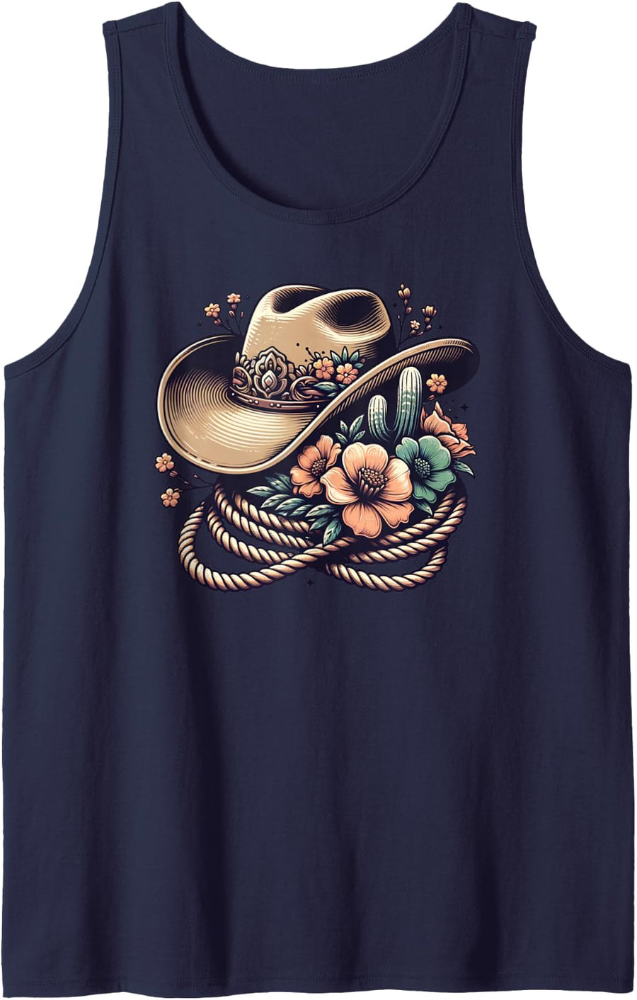 Vintage Western Country Rodeo Cowgirl Cowboy Sleeveless Tank Top - Navy Blue