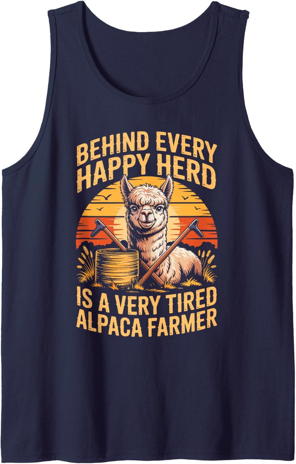 Behind Every Happy Herd is A Very Tired Alpaca Farmer Sleeveless Tank Top - Navy Blue