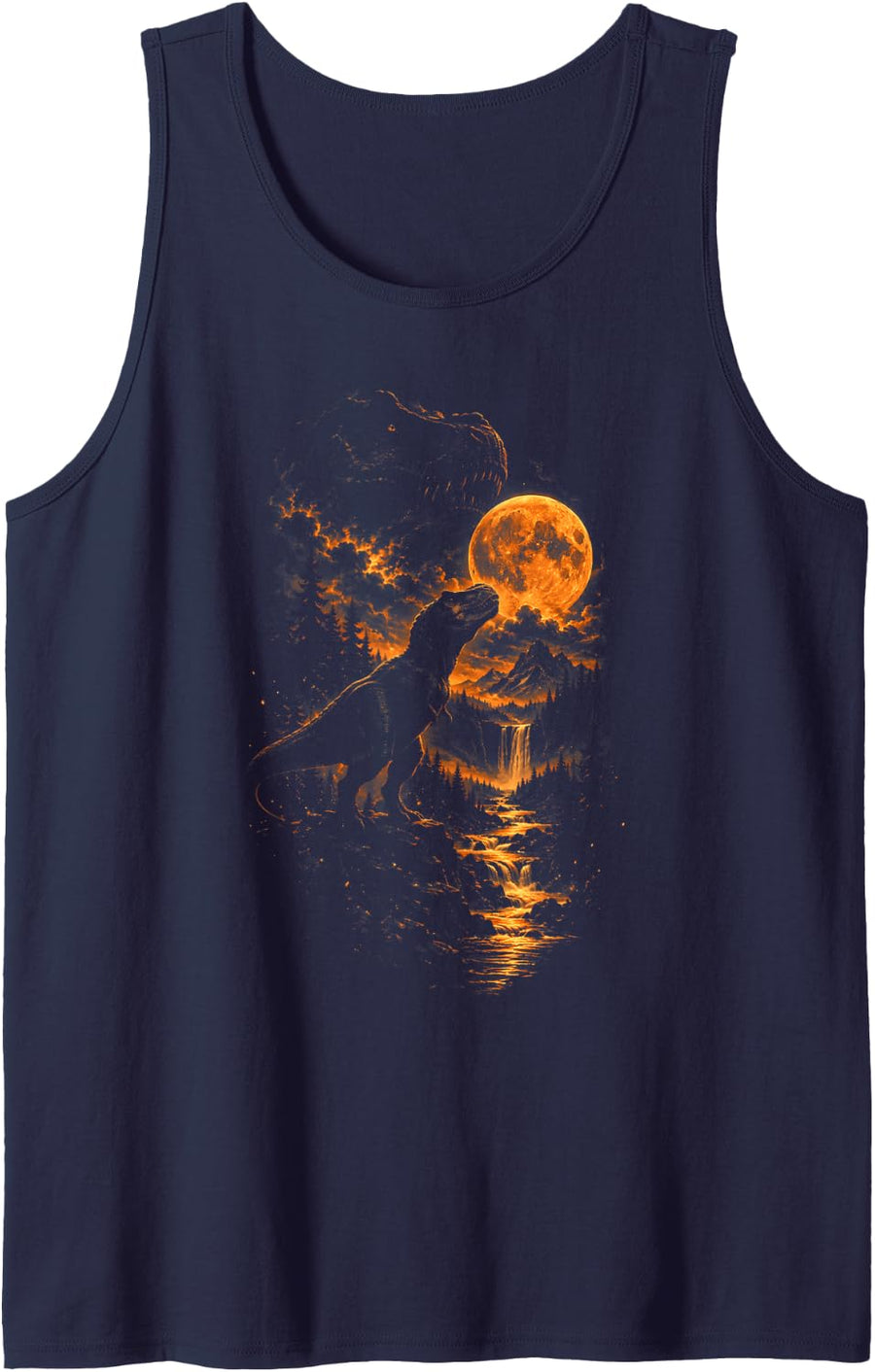 T Rex T-Rex Howling to The Moon Meme Howl At Moon Sleeveless Tank Top - Navy Blue