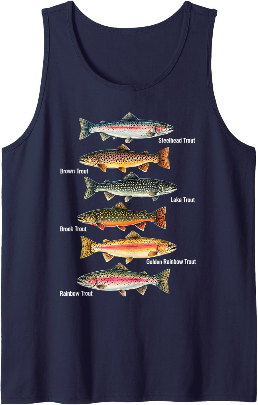 Freshwater Fish Species Fishing Angler Fisherman Trout Sleeveless Tank Top - Navy Blue