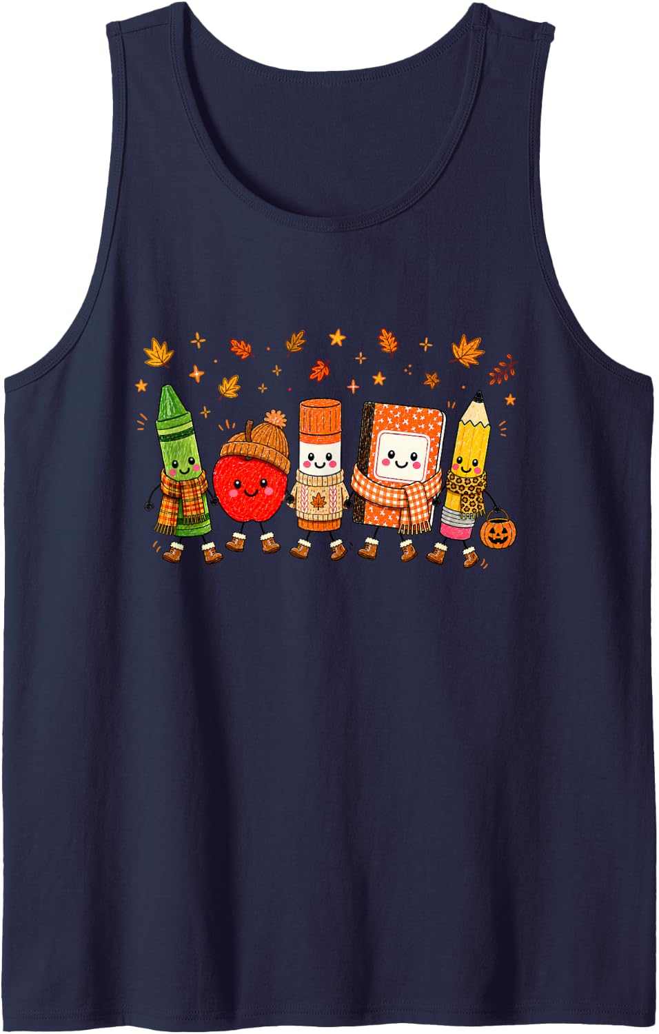 Cute Spooky School Supplies Fall Teacher School Autumn Sleeveless Tank Top - Navy Blue