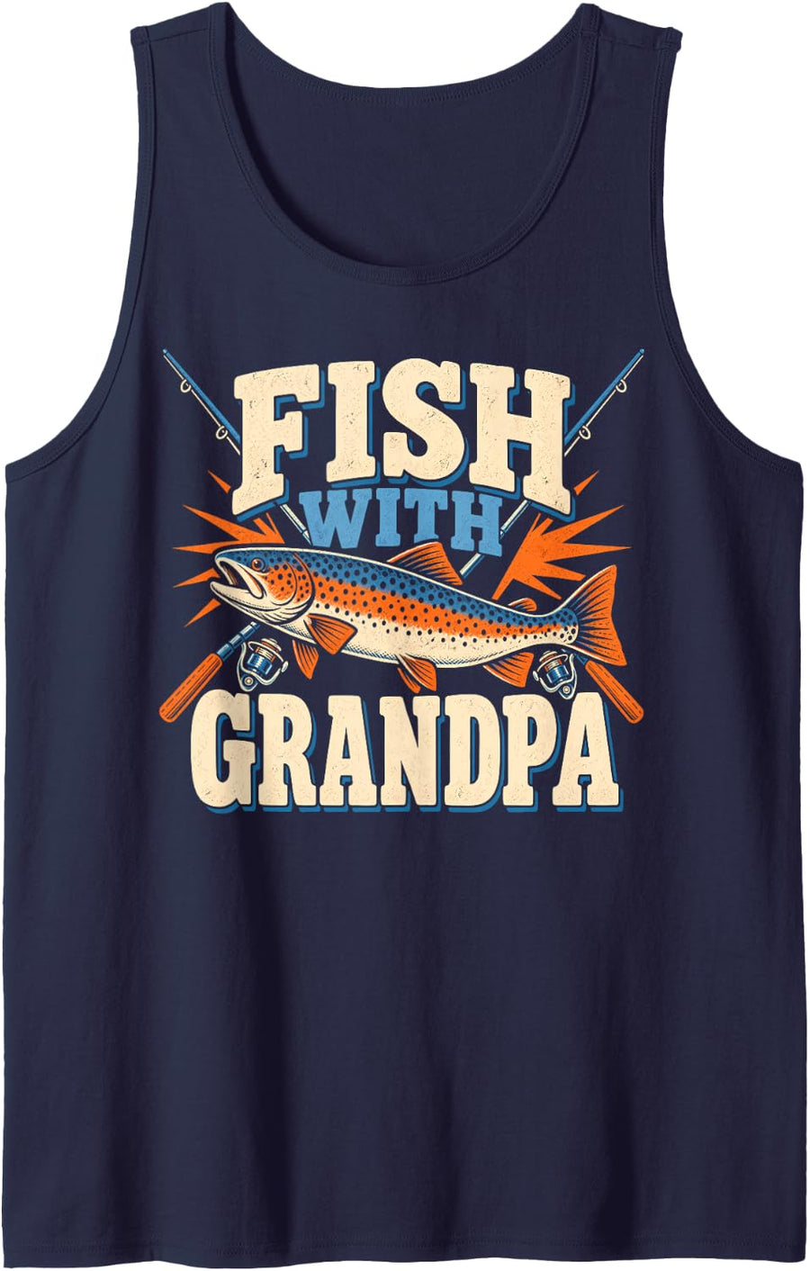 Fish with Grandpa Fishing Angler Sleeveless Tank Top - Navy Blue