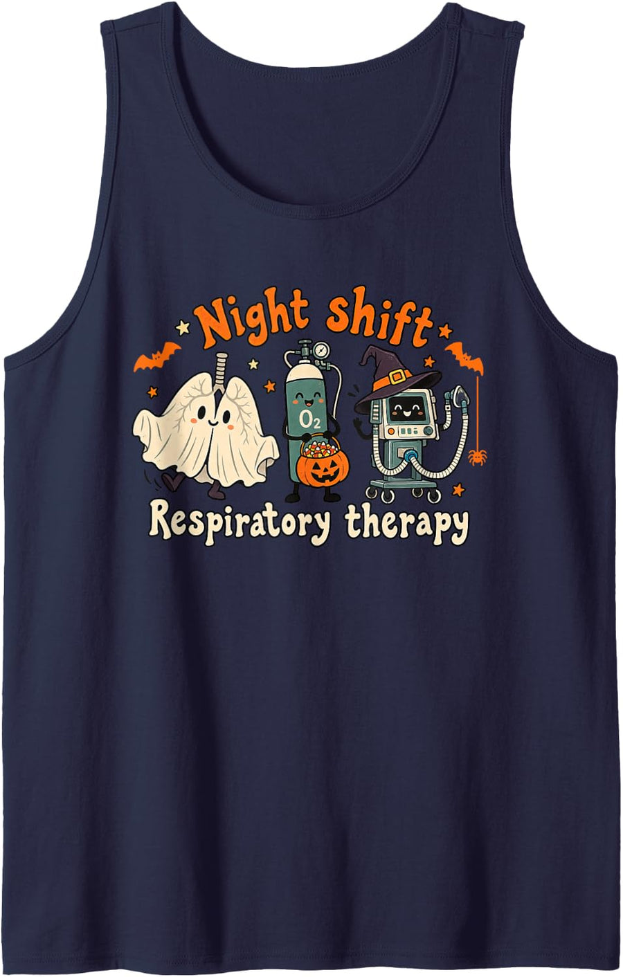 Halloween Respiratory Therapy Night Shift Lung Squad Sleeveless Tank Top - Navy Blue