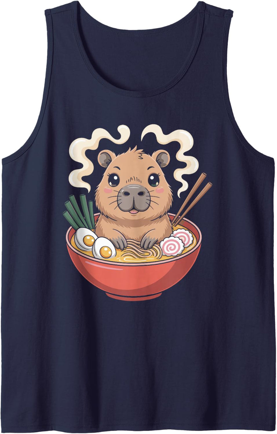 Capybara Eating Ramen Funny Foodie Design Tank Top - Navy Blue