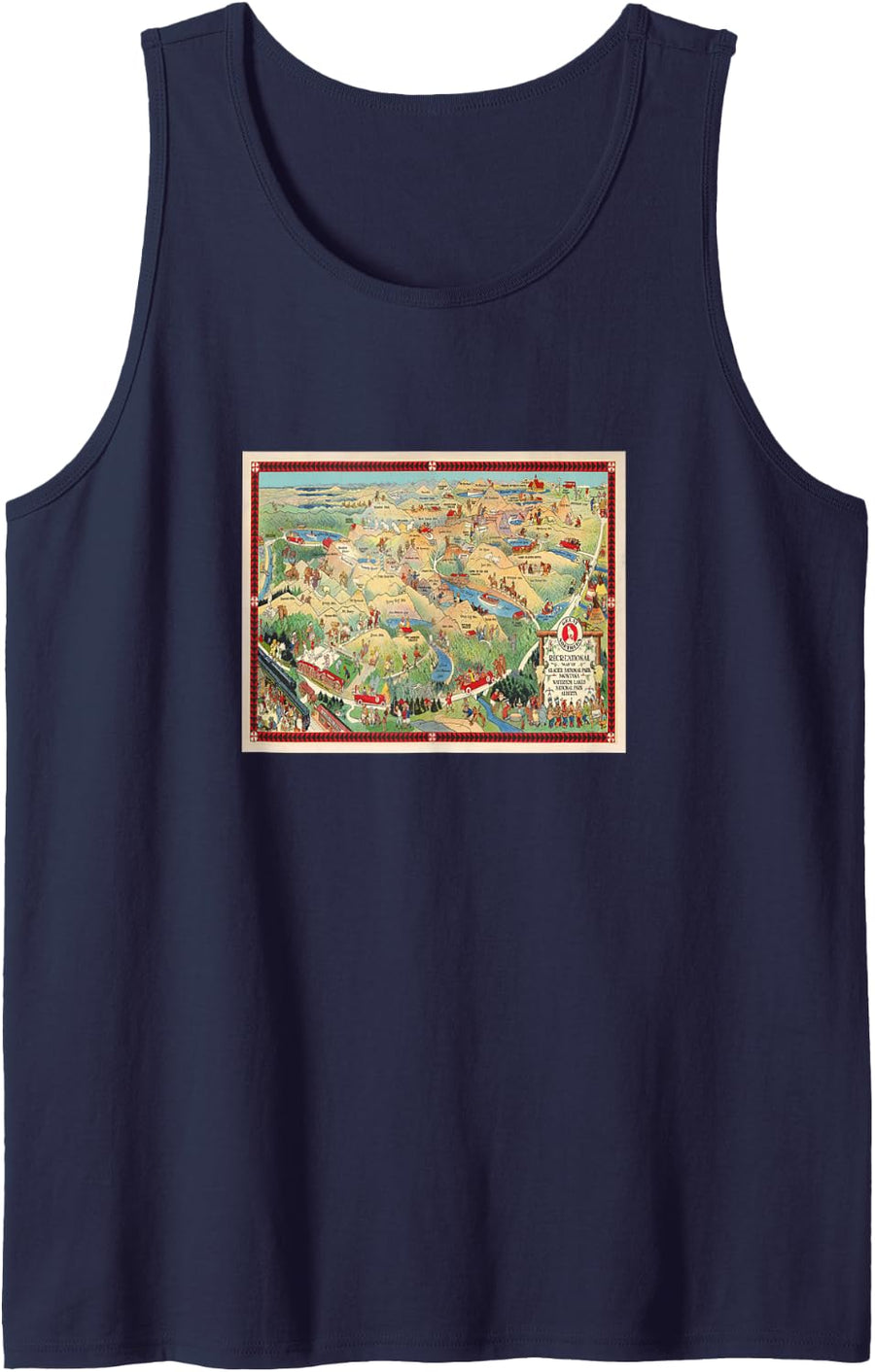 Glacier National Park Map Sleeveless Tank Top - Navy Blue