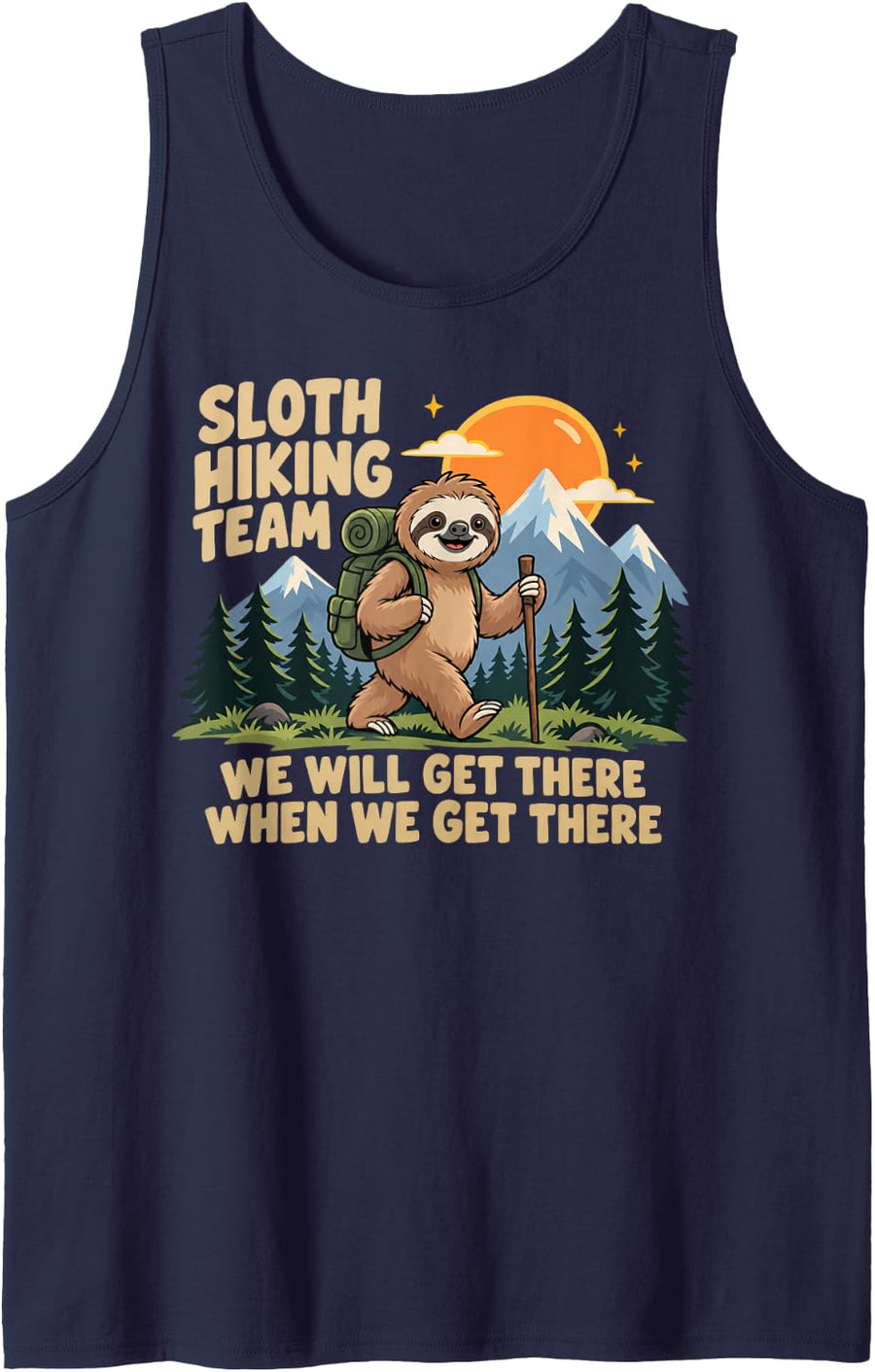 Sloth Hiking Team Slow Hiker Cartoon Sleeveless Tank Top - Navy Blue