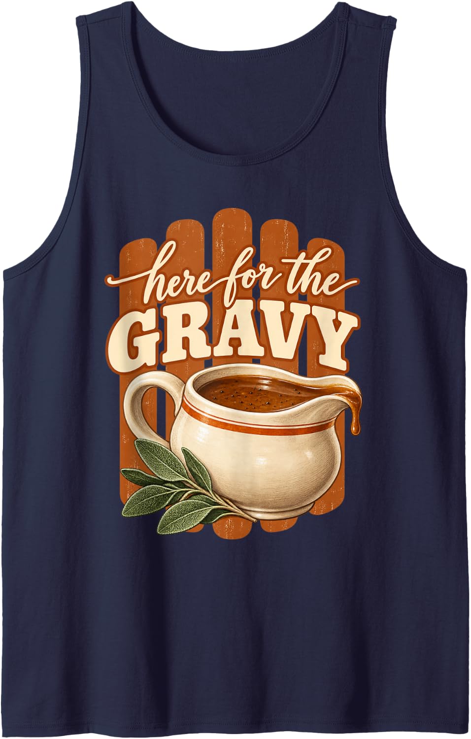 Here for the Gravy Thanksgiving Food Lover Sleeveless Tank Top - Navy Blue