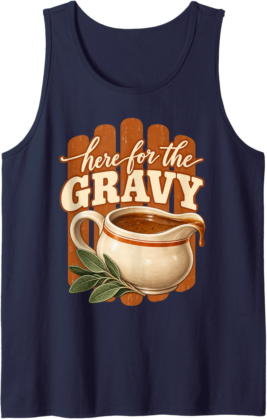 Here for the Gravy Thanksgiving Food Lover Sleeveless Tank Top - Navy Blue