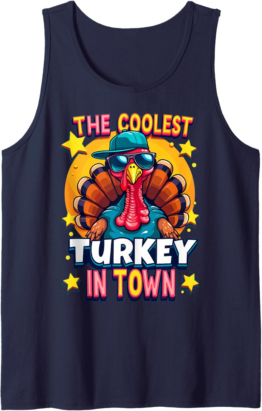 The Coolest Turkey in Town Happy Thanksgiving Family Dinner Sleeveless Tank Top - Navy Blue