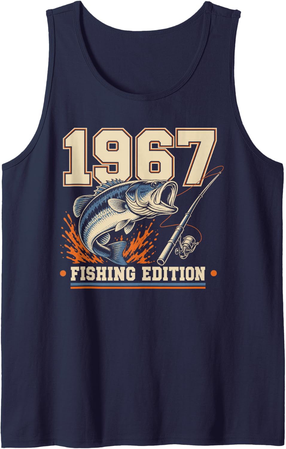 1967 Fishing Edition Vintage Bass Fishing Angler Sleeveless Tank Top - Navy Blue