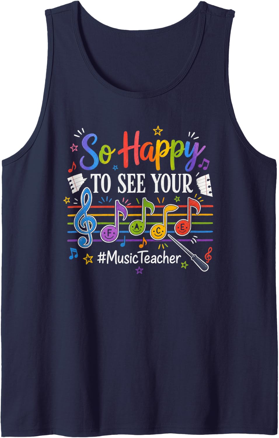 Music Teacher Back to School So Happy Sleeveless Tank Top - Navy Blue