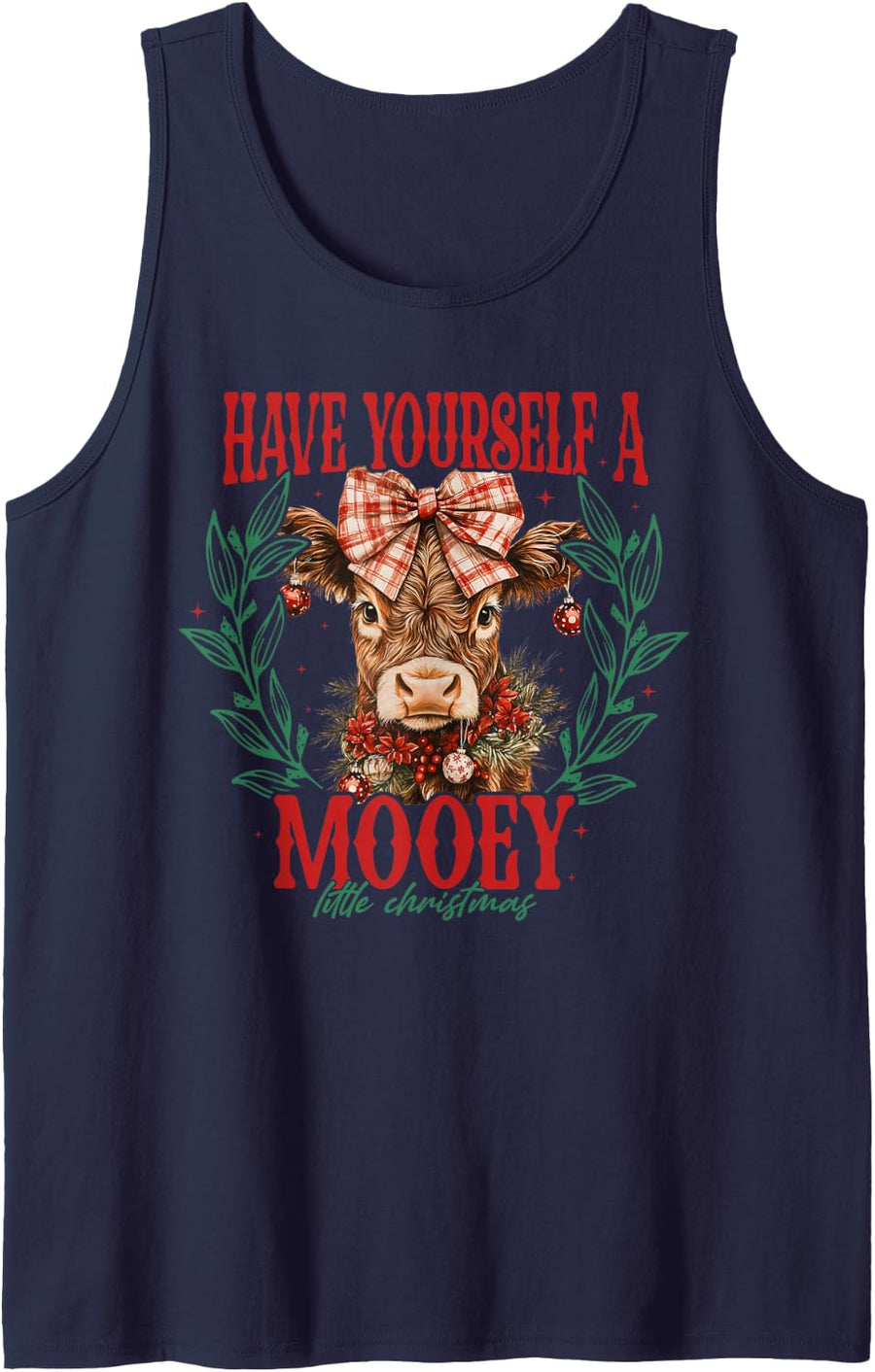 Christmas Highland Cow Cute Moo Cow Coquette Xmas Women Kids Sleeveless Tank Top - Navy Blue