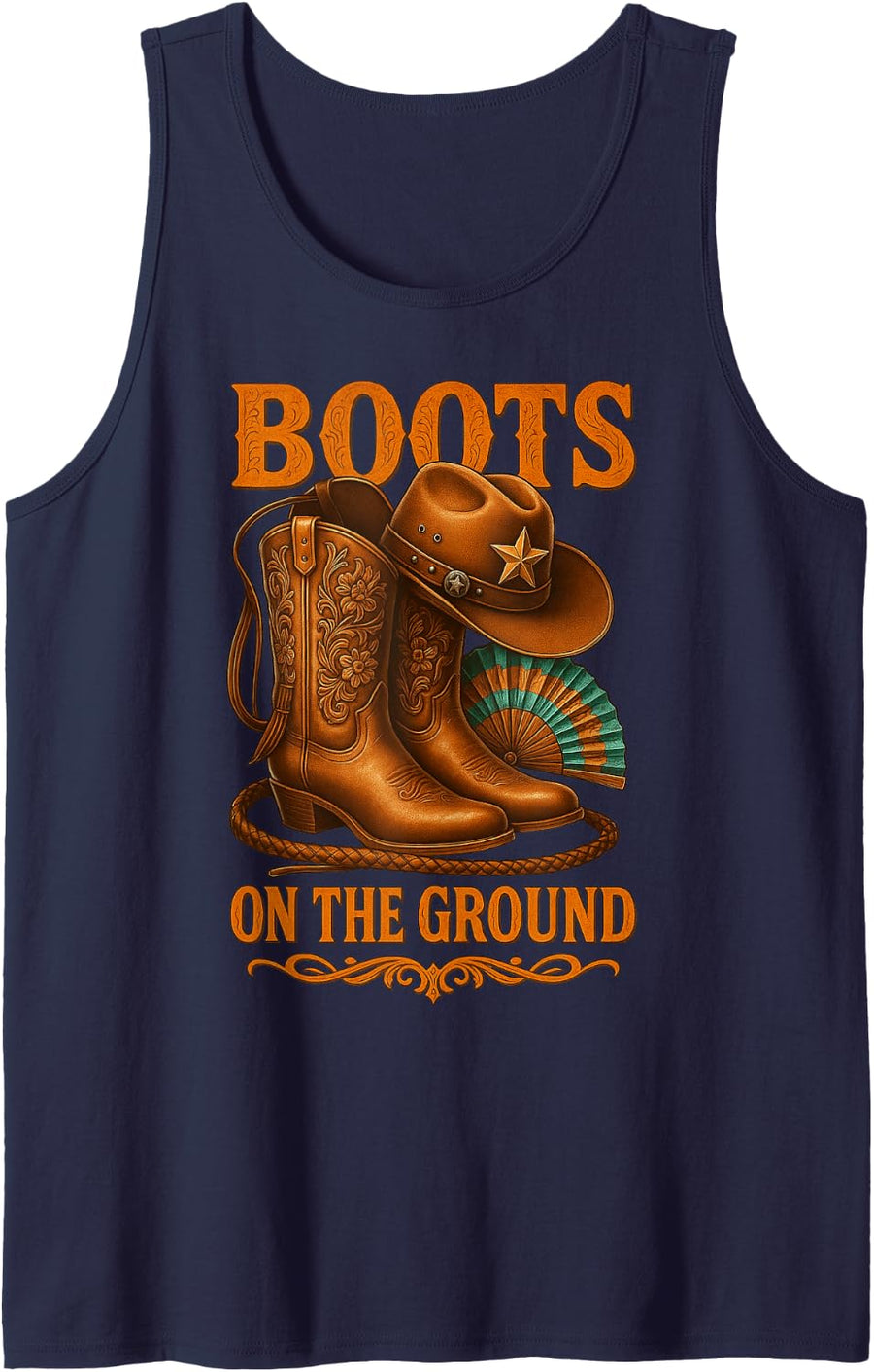 Retro Western Cowgirl Cowboy Boots On The Ground Linedance Tank Top - Navy Blue
