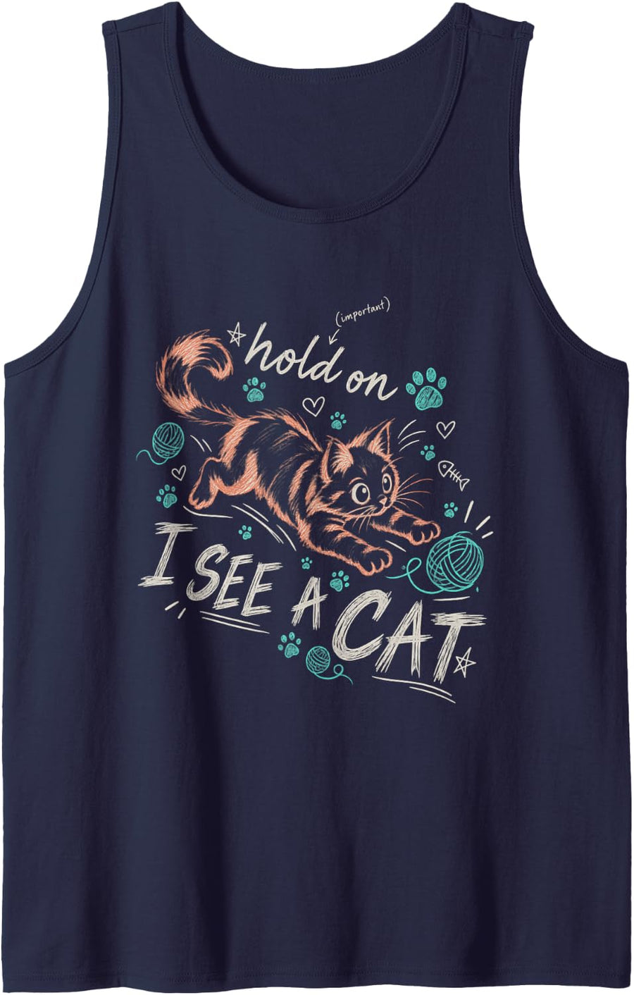 Cat Lover Punchline Hold On I See Sleeveless Tank Top - Navy Blue