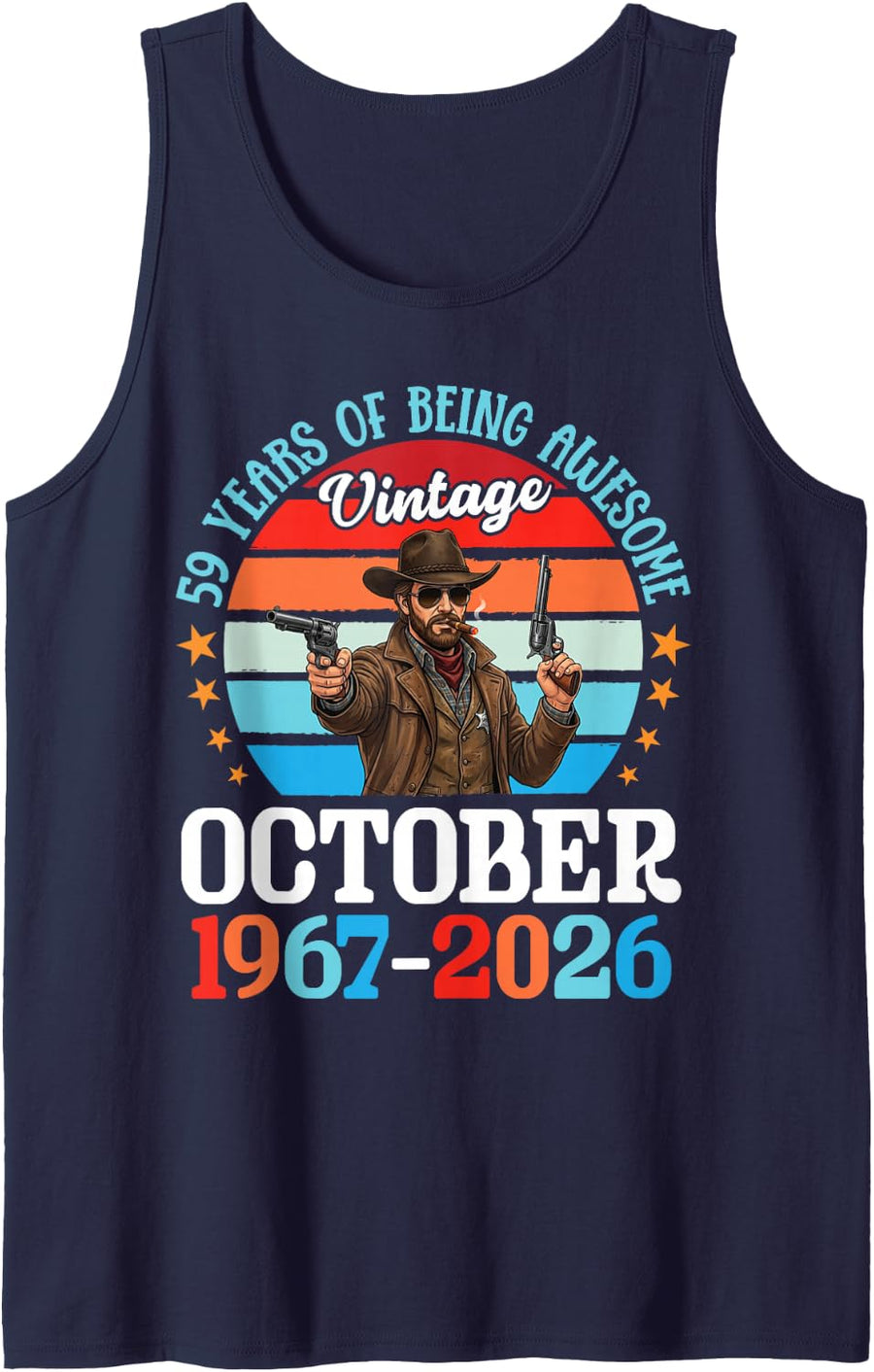 Vintage October 1967 2026 59 Years of Being Awesome Birthday Tank Top - Navy Blue