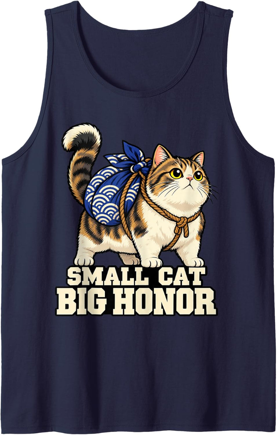Japanese Small Cat Big Honor Noodles Fans Nippon Kanji Tokyo Sleeveless Tank Top - Navy Blue