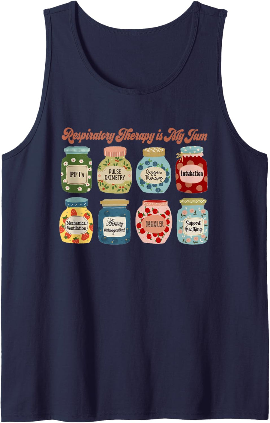 Respiratory Therapy is My Jam RT, RRT, Pulmonary Rehab Sleeveless Tank Top - Navy Blue