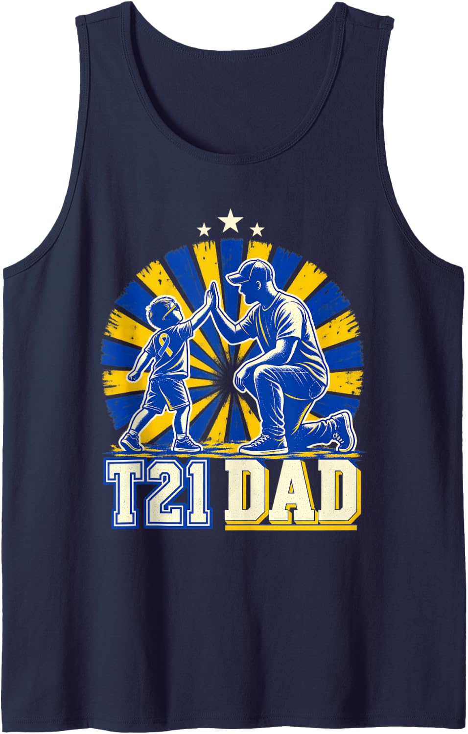 T21 Dad Down Syndrome Father Child Awareness Support Love Sleeveless Tank Top - Navy Blue