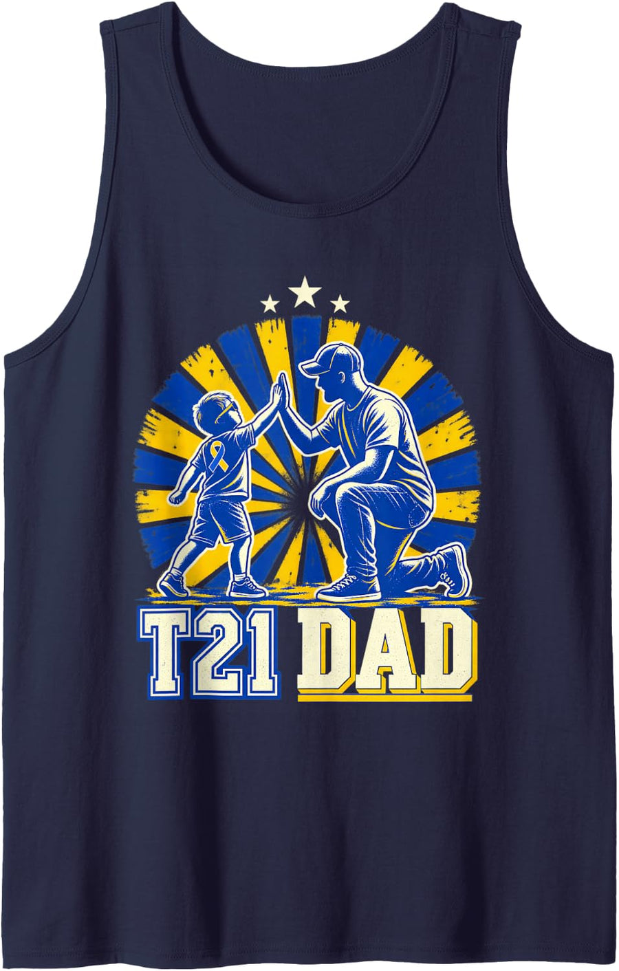 T21 Dad Down Syndrome Father Child Awareness Support Love Sleeveless Tank Top - Navy Blue