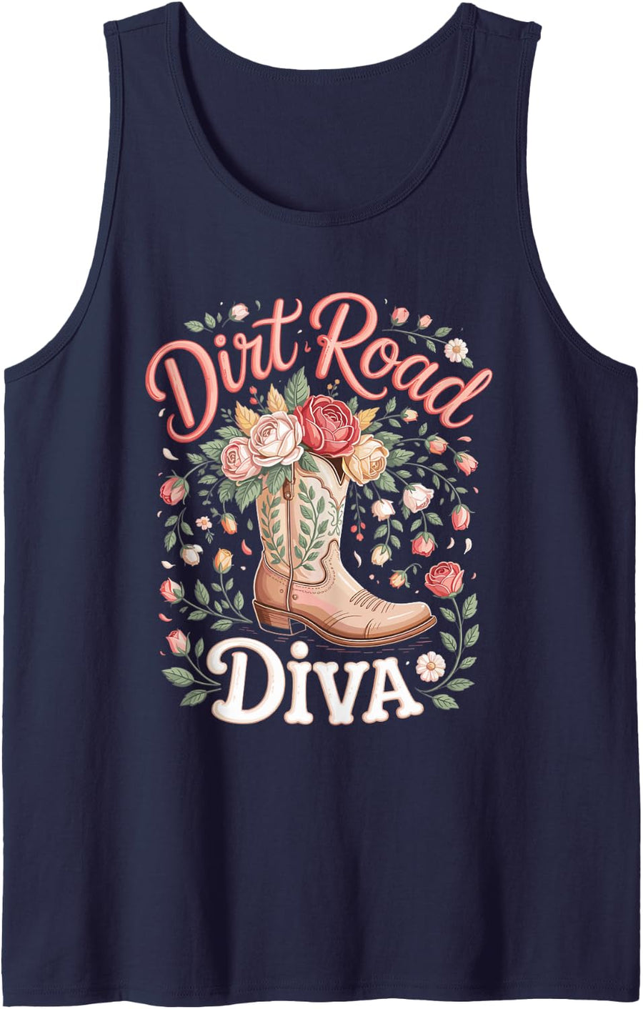 Dirt Road Diva Cowgirl Rodeo Western Tank Top - Navy Blue