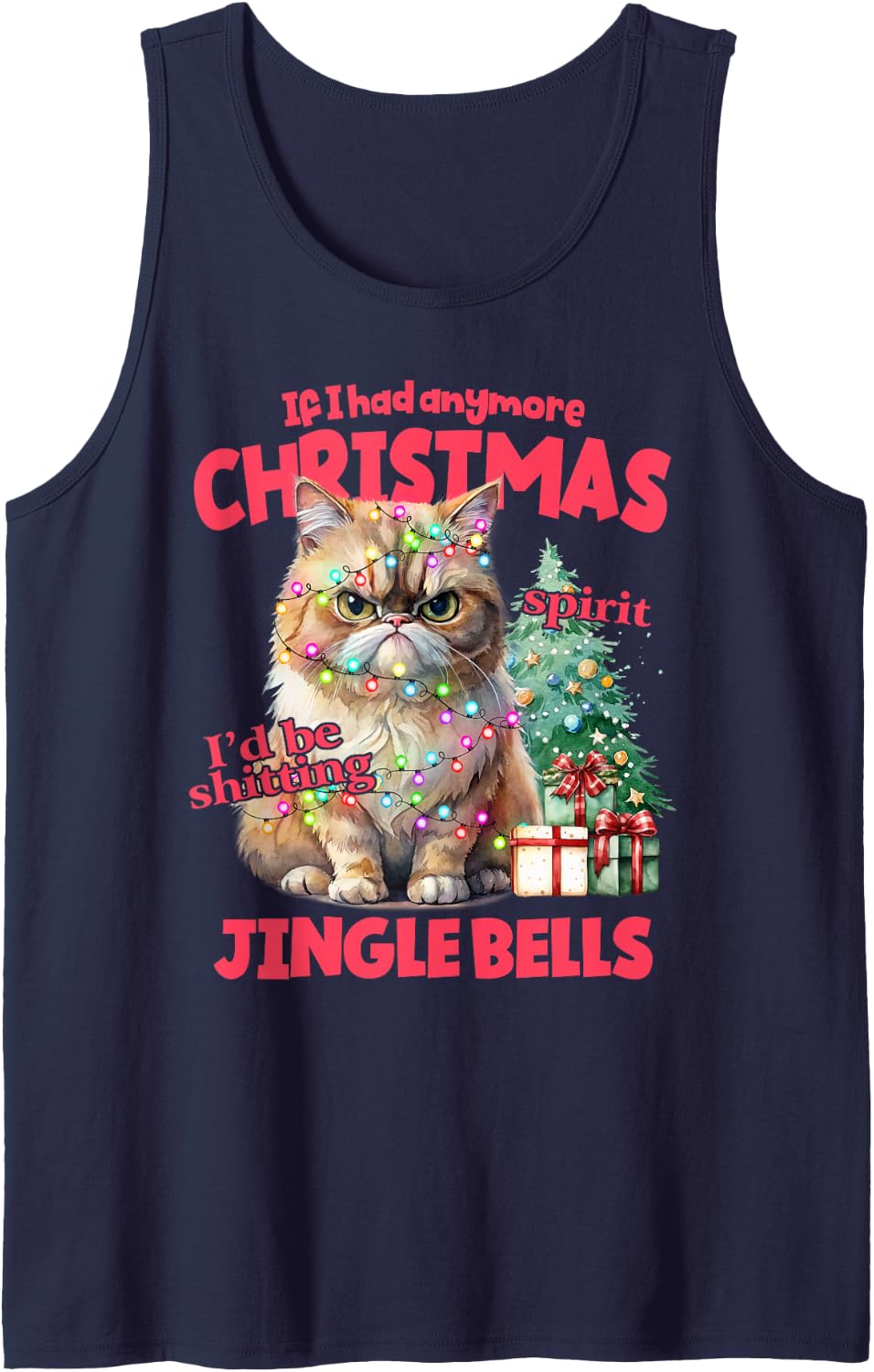 Grumpy-Cat Meowy, Cat Lover, Cats for Everybody Christmas Sleeveless Tank Top - Navy Blue