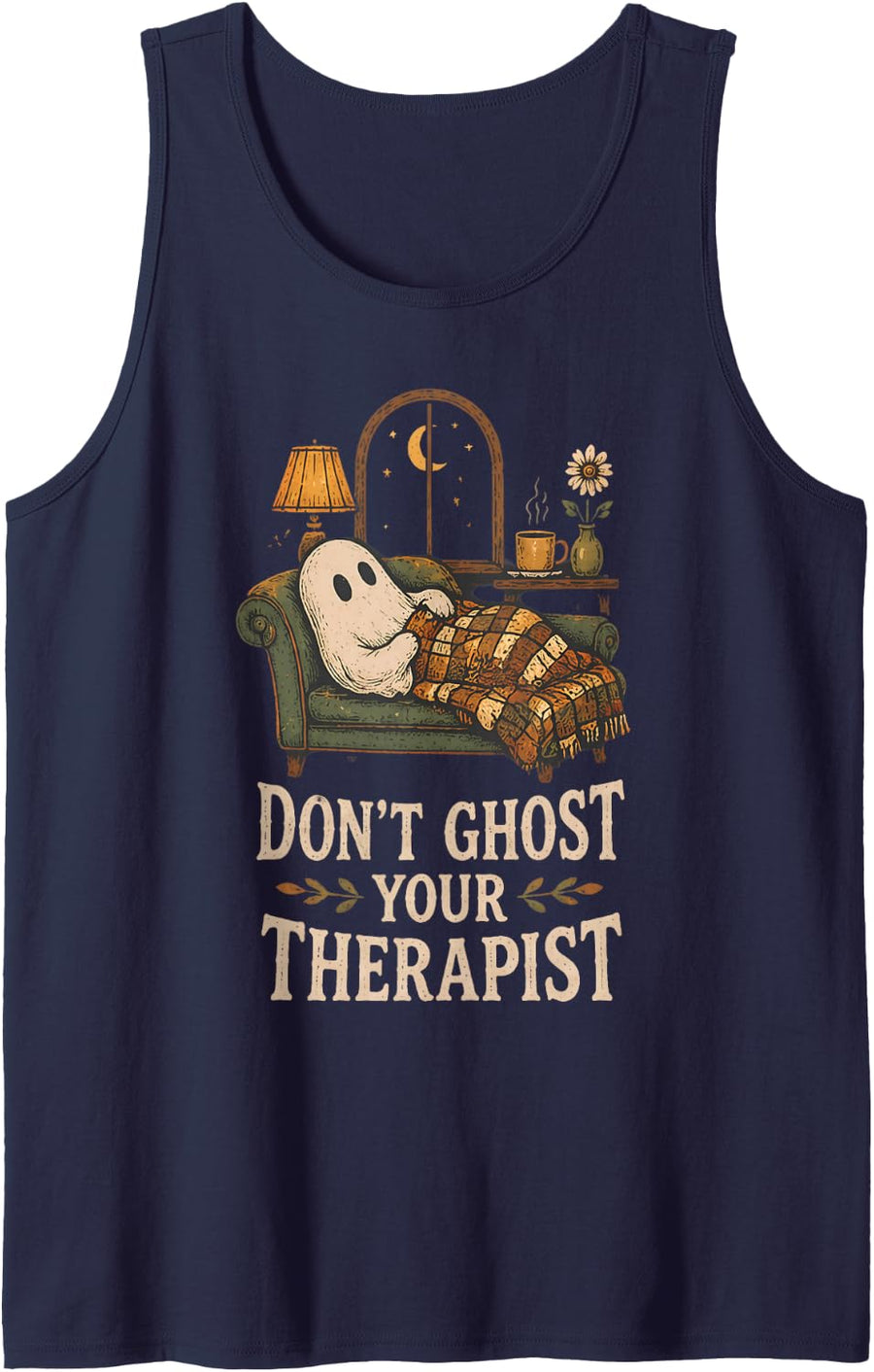 Halloween Therapist Dont Ghost Your Therapist Mental Health Sleeveless Tank Top - Navy Blue