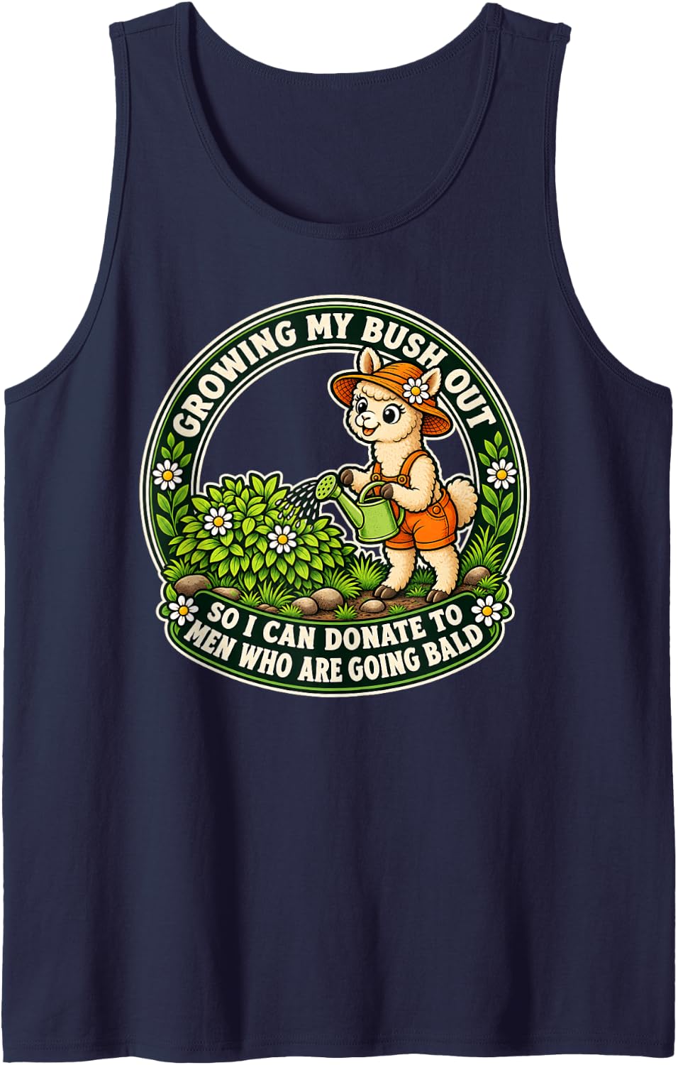 Inappropriate Alpaca Growing My Bush Out Funny Women Humor Sleeveless Tank Top - Navy Blue