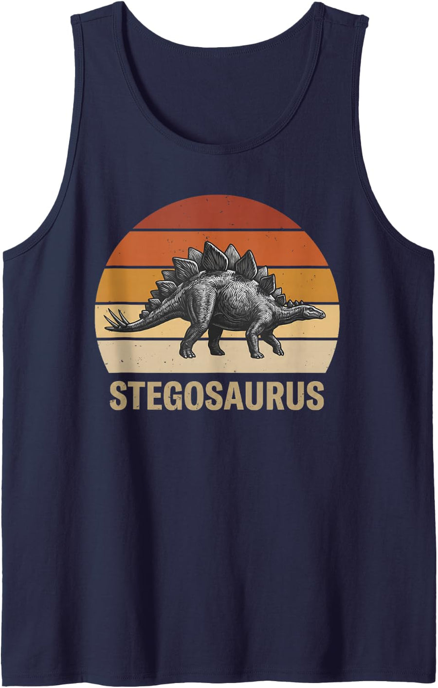 Stegosaurus Retro Sunset Dinosaur Lover Men Women Kids Boys Sleeveless Tank Top - Navy Blue