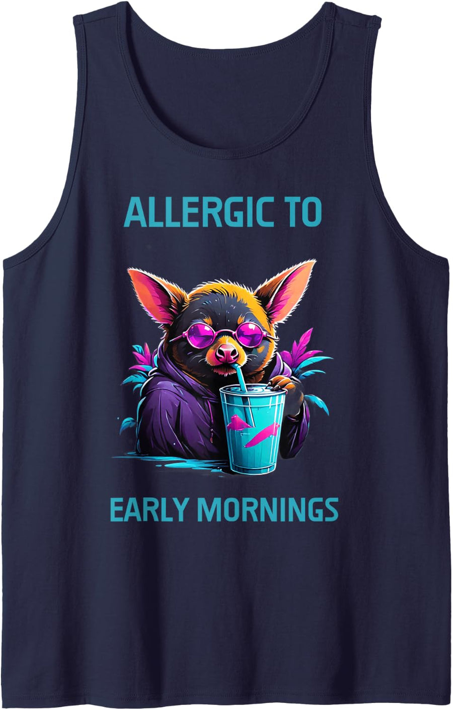 Synthwave Coding Bat Late Night Developer Humor Sleeveless Tank Top - Navy Blue