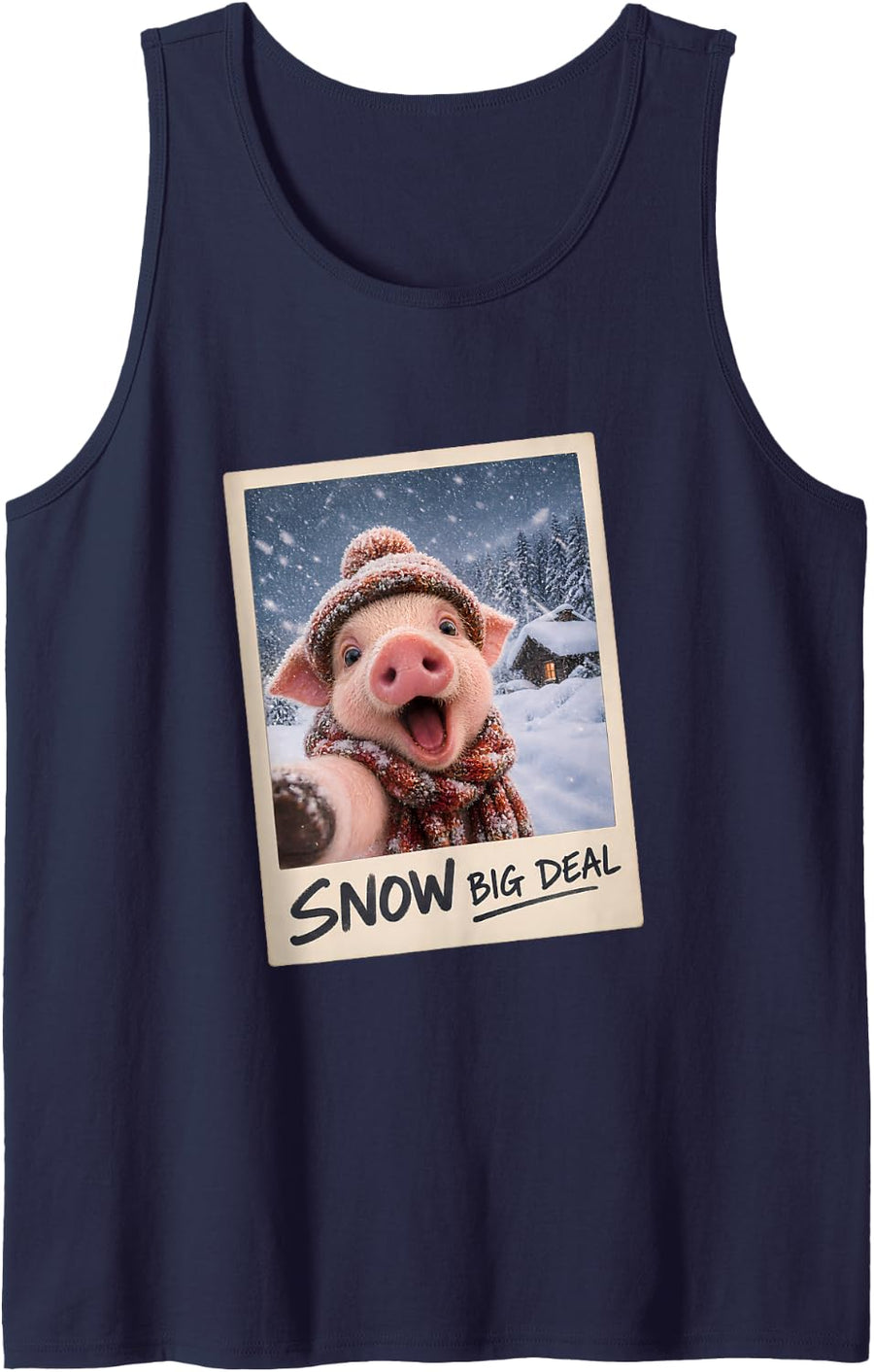 Snow Big Deal Funny Weather Pig Selfie Sleeveless Tank Top - Navy Blue